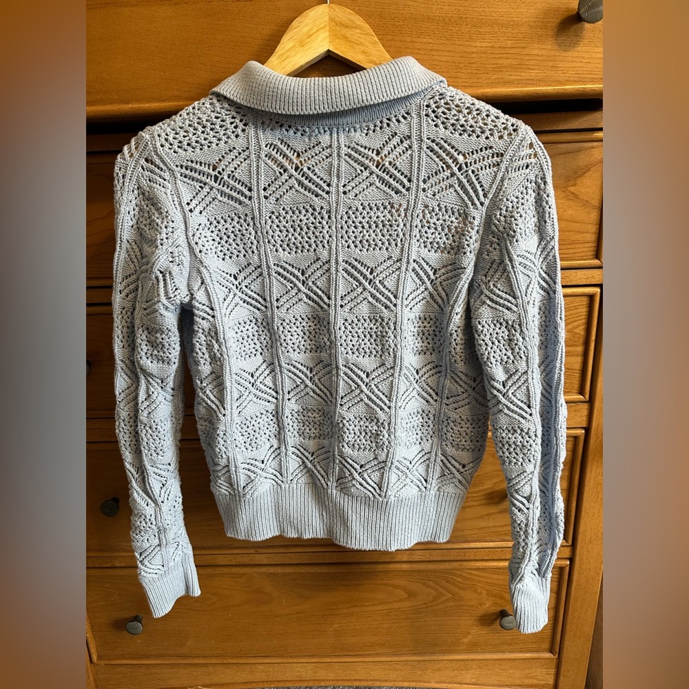 Rachel Zoe Open Knit Womens Cardigan Sweater Small Pale Blue Crochet Cottagecore - Picture 2 of 8